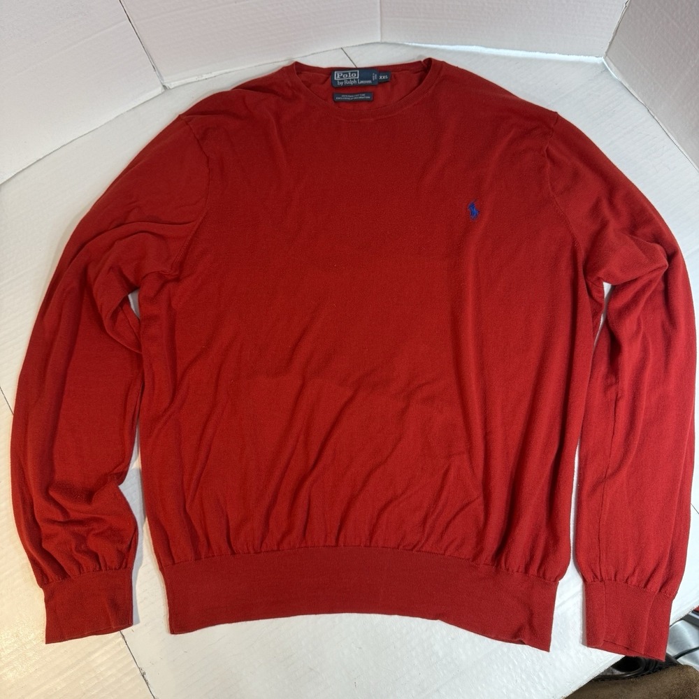 Ralph‎ Lauren Men's 2XL Sweater Preppy Pony red Pima Cotton crewneck Jumper EUC